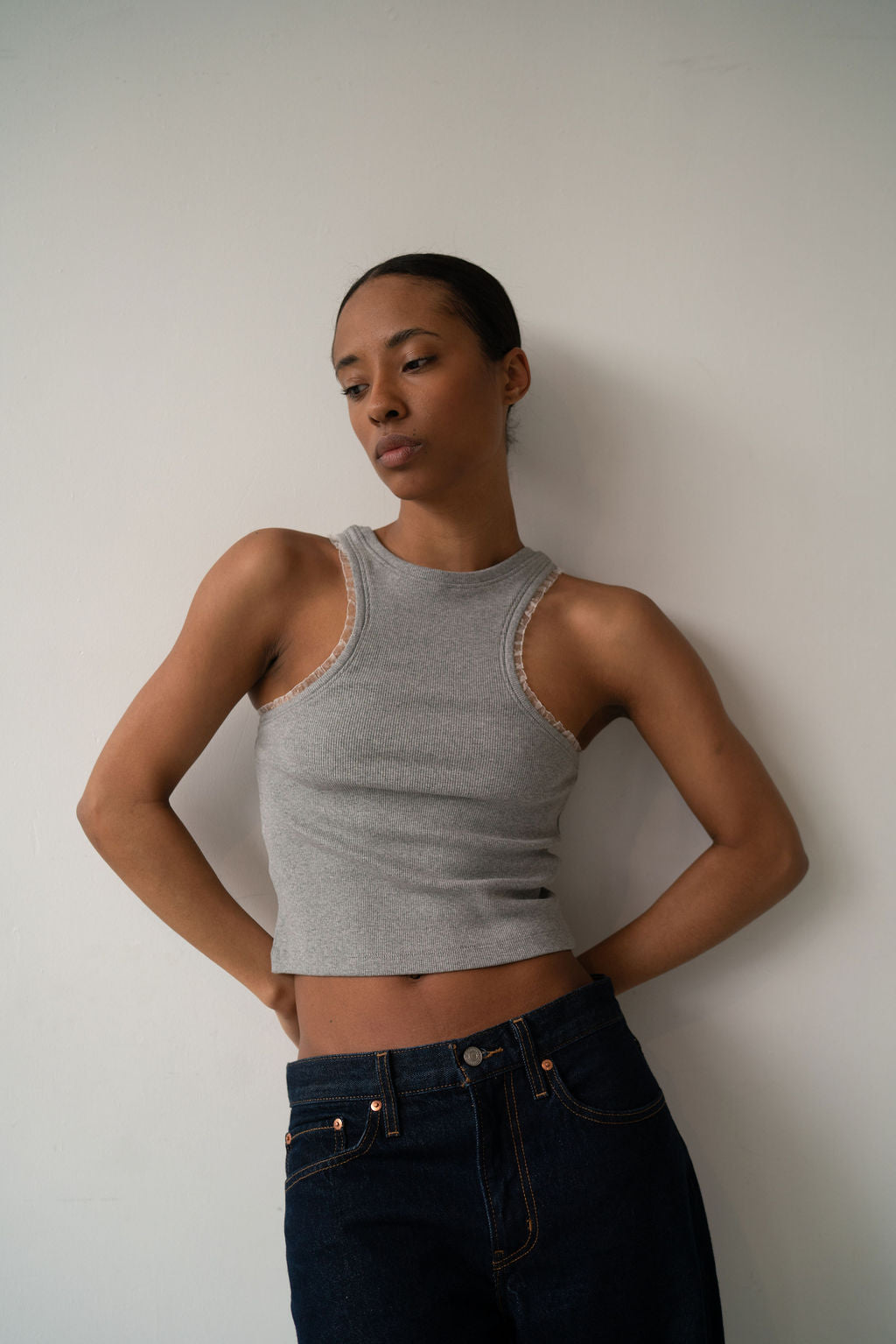 Dual-neckline ribbed tank