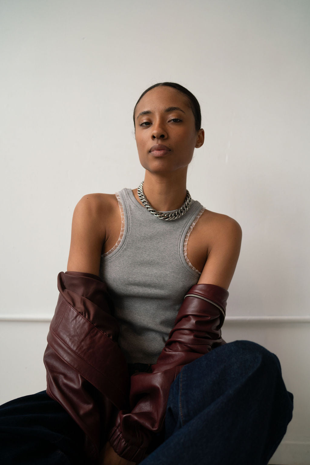 Dual-neckline ribbed tank