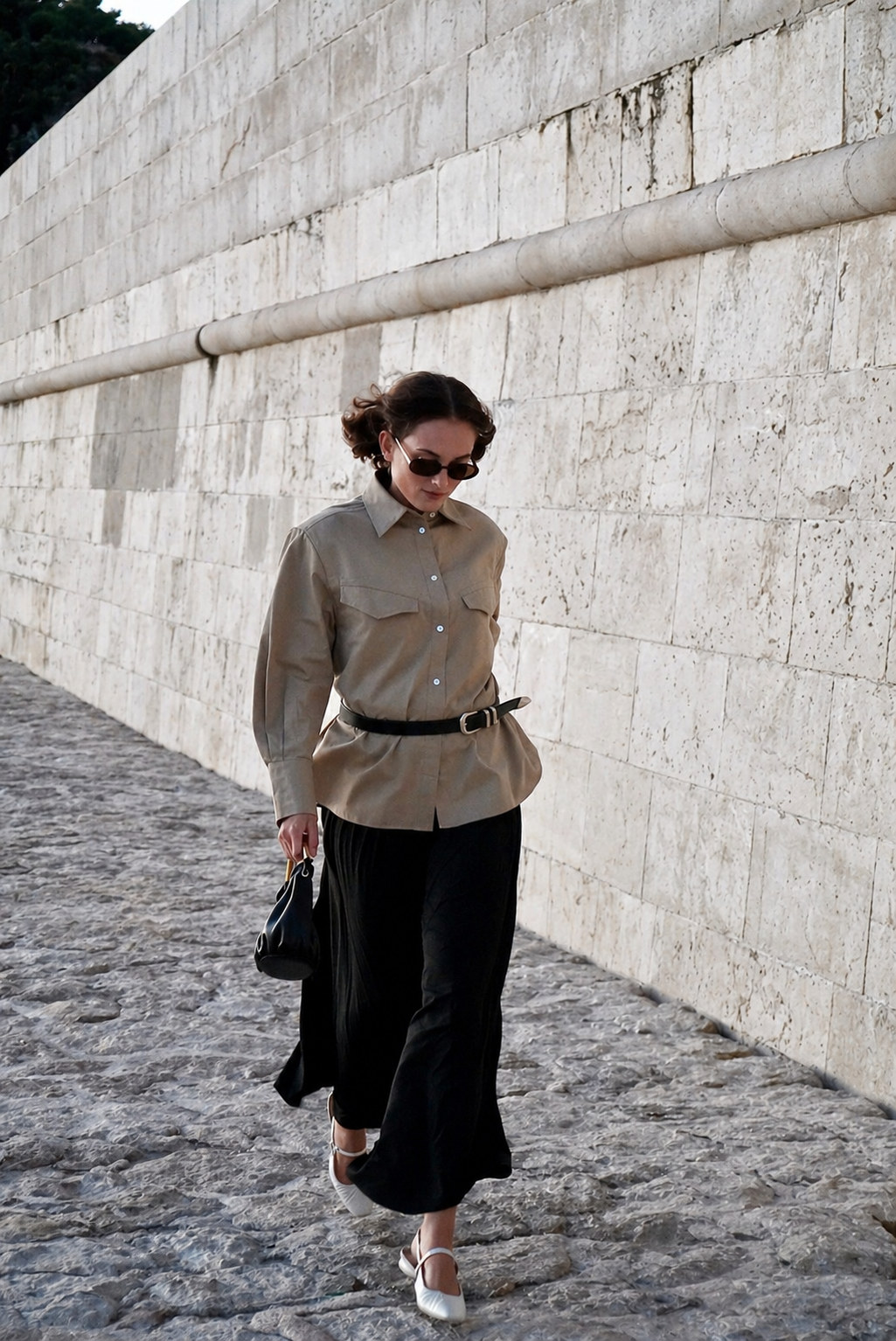 hctr model in fawn oversized button down south of france