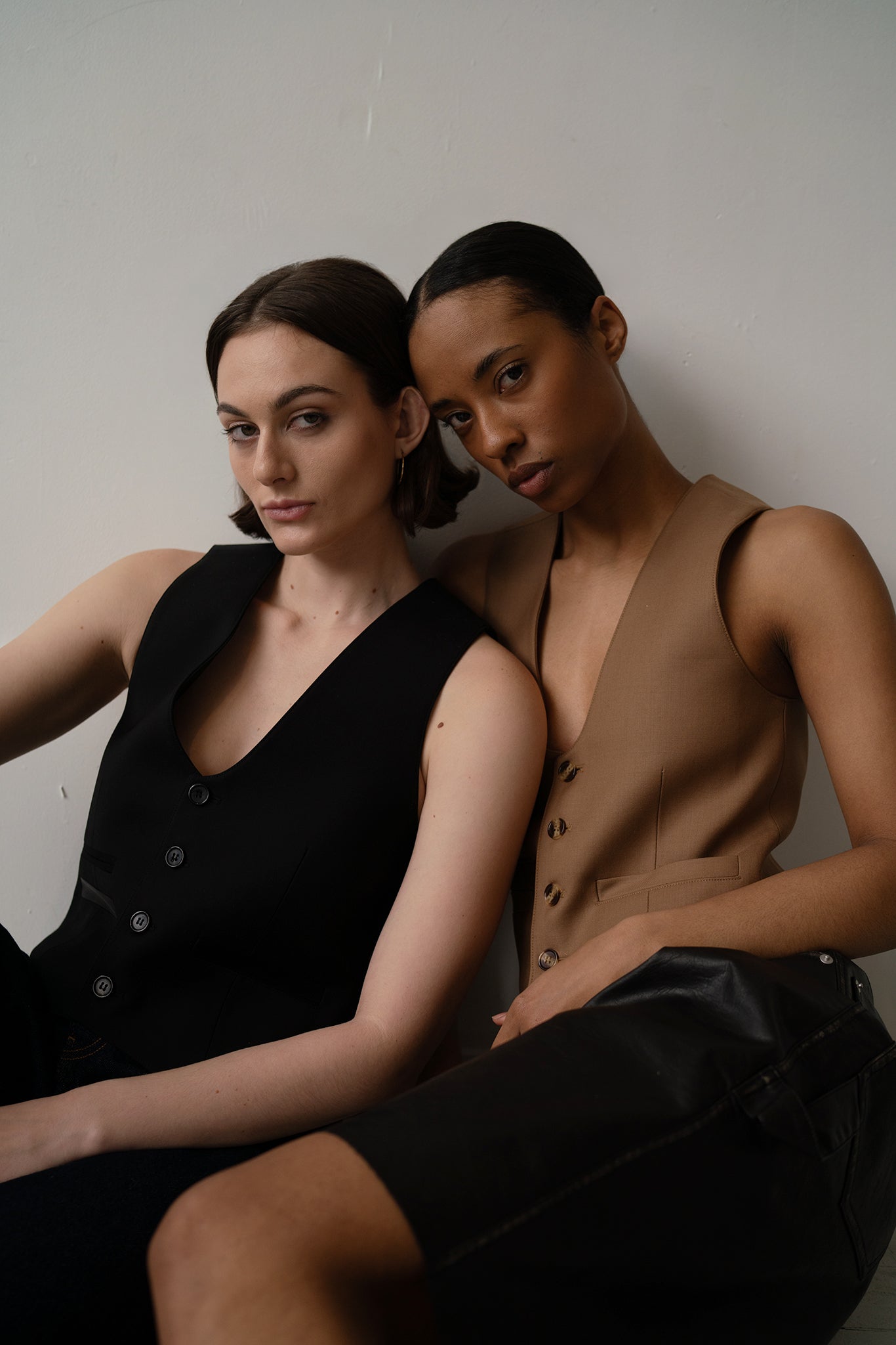 HCTR Modular 100% Wool Waistcoat in Onyx and Saddle Brown — dual portrait showing both colorways worn together